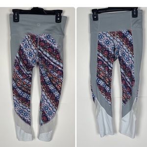 Athleta Sz  XXS Gray Nomad Salutation Mesh Abstract Print Capri Leggings